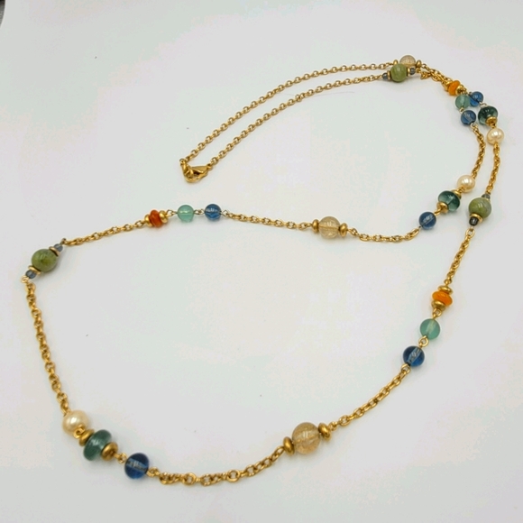 Vintage Jewelry - Glass Bead & Chain Necklace